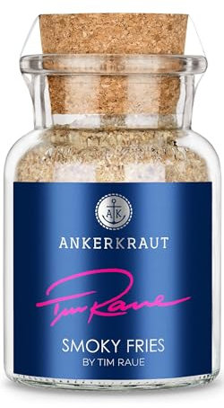 Ankerkraut Smoky Fries by Tim Raue, Mischung würzender Zutaten für Pommes Frites, Gourmet Pommes mit Rauch-Aroma, 145 g im Korkenglas