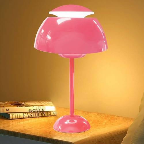 Pilz Lampe, Flowerpot Lampe mit 3 Helligkeitsmodi, Led Tischleuchte Kabellos, Tischlampe Pilz, Tischlampe Kabellos Dimmbar, Akku Tischlampe Aufladbar für Schlafzimmer, Büro, Restaurants (Neu Rosa)