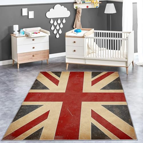 Teppich Gelb Und Rot rutschfeste Kurzflor Bedruckte Retro amerikanische Flagge Teppiche Waschbar Kinderteppiche Teen Schlafzimmer Wohnzimmer Dekor 120 x 180 cm