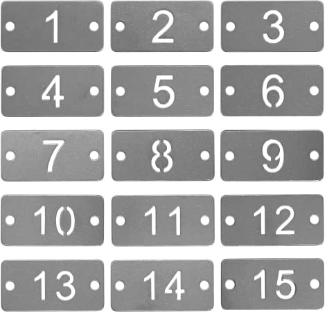 Targhette rettangolari in metallo con numeri scavati, in acciaio inox, con due fori (101-125)
