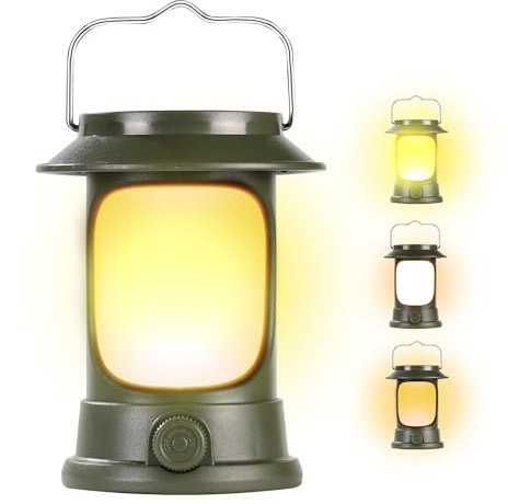 Campinglampe LED Laterne im Retro Stil, Stufenlos Dimmbar, Warme Lichtatmosphäre Campingzelt Licht, Notstrombank, USB Aufladbar, für Camping, Garten, Stromausfälle