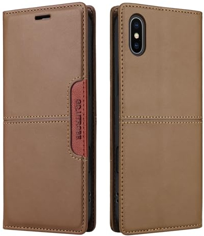 NETANY Compatible pour iPhone XS Max Coque de téléphone, étui Portefeuille avec Porte-Carte [Support de Fonction] Rabat en Cuir Étui en Cuir de Protection magnétique (Brun)