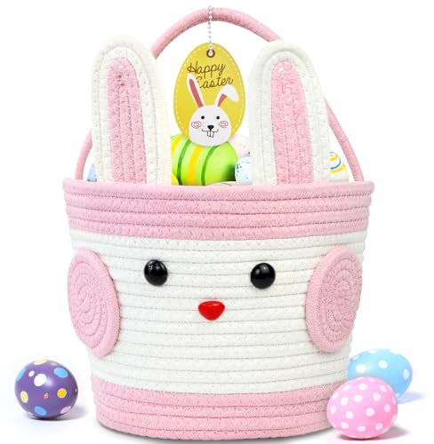 ZIOSINM Osterkörbchen, Osterkorb Kinder mit Henkel, Osternester zum Befüllen, Osternest Baumwollseil-Osterkörbchen, Ostergeschenke für Kinder (Rosa)
