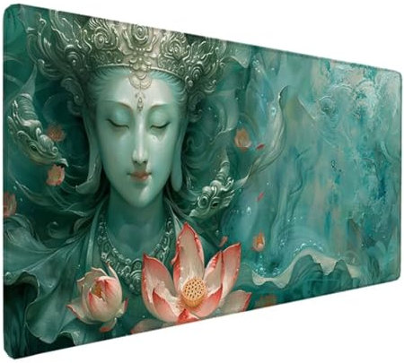 Extra Large Gaming Mouse Pad, Mouse Mat green Zen Optimised for Gaming Sensors, Moderate Surface Friction, Non-Slip Mouse Mat, Mac and PC Gaming Accessories, 900x400x3mm W-7