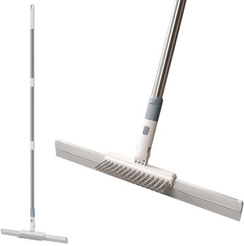 Yeria Raclette de douche avec brosses, raclette en silicone, brosse de sol 3 en 1 pour enlever l'eau, les poils d'animaux et l'eau savonneuse, raclette pour sols de salle de bain, fenêtres, miroirs