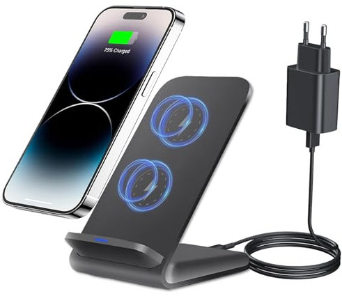 15W Wireless Charger Stand Qi Induktive Ladestation für Samsung Galaxy S25 Ultra S24 S23 FE S22 S21 S20, Kabelloses Handy Ladegerät für iPhone 16 15 14, Google Pixel 9 Pro 8 a 7 6 XL (Mit 18W Adapter)