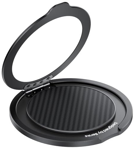 BENKS Magnetisch Handy Ring Halterung aus Kevlar Aramidfaser, mit Lederband-Griff, 360° Drehung Metallring Handy Griff Halter Fingerhalter für iPhone 16 15 14 13 12 Pro Max Plus Mini, Schwarz