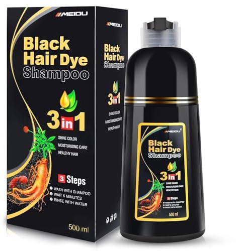 Black Hair Dye Shampoo for Men Women, 3 in 1Hair Dye Shampoo for Gray Hair, Natural Herbal, Semi-Permanent (500ml)