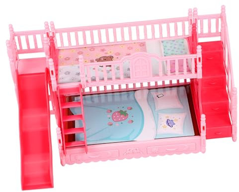 COMNESTBI Etagenbett Für Puppen Puppenbett Zubehör Puppenhaus-etagenbett- Möbel Etagenbett Für Babypuppen -etagenbetten Für Puppen Puppenhaus Etagenbetten Plüsch Koje Rosa Abs