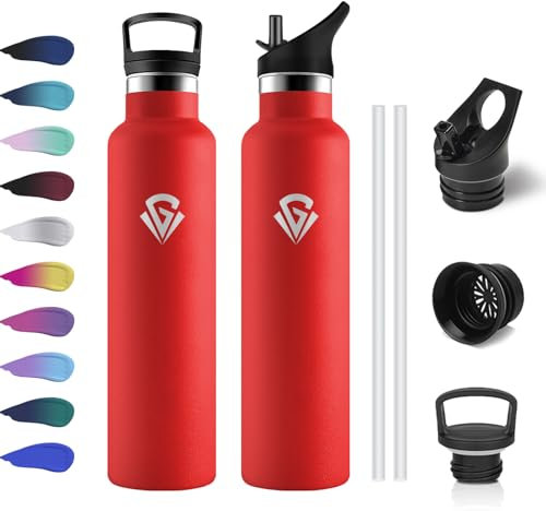 Botella Agua 1L, Cantimplora sin BPA, Botella Termica Acero Inoxidable con Aislamiento Doble Pared, Botella Gym Reutilizable y Antifugas para Escuela, Oficina, Viajes, Senderismo, Yoga, Outdoor