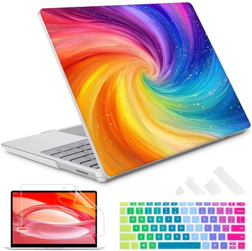 Lepeoac Compatible with 12.4 inch Microsoft Surface Laptop Go 3 Go 2 Go 1 Models: 1943 2013（2023 2022 2020 Release, Plastic Hard Shell Case with Keyboard Cover & Screen Protector, Swirling Rainbow