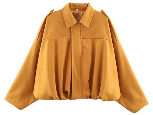 Women's Faux Suede Bomber Jacket Lapel Pilot Cropped Coat Casual Oversized Long Sleeves Streetwear Outerwear Novelty Pleated Hem Zip Up Motorcycle Streetwear Outerwear Size S-L