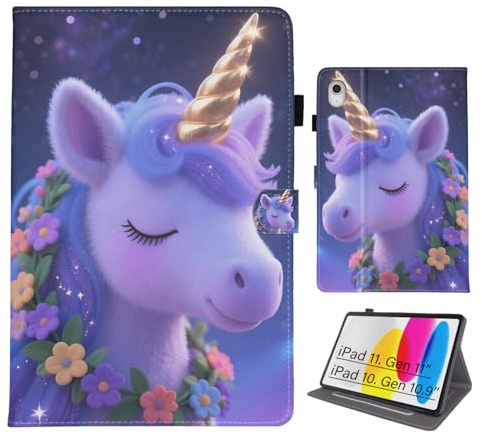 Bemoloon PU Tablet Funda para iPad (a16) 11. Generation 11, 10. Generation 10,9 - Colores Vibrantes & Diseños Elegantes, Protección, Activación/Reposo Automático, Unicornio de Ensueño