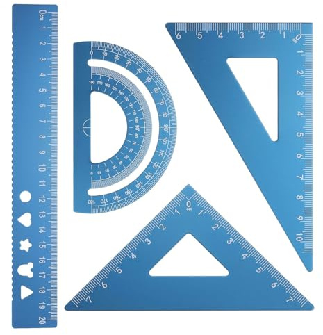 ARYIMYDP Set di Righelli e Squadre, 4 Pezzi, in Lega di Alluminio e Metallo con Goniometro Geometrico, da Disegno 45 e 60, 15 cm, Scuola Matematica, Geometria per Insegnanti, Studenti e Disegnatori