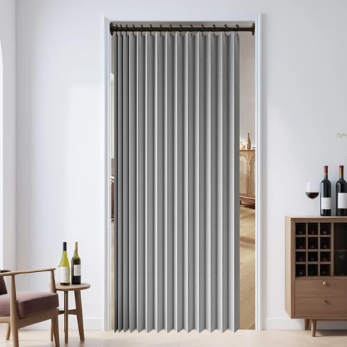 Falttürvorhang mit Magnetverschluss 100 x 200 cm Raumteiler, Kälteschutz Lärmschutz Thermovorhang mit Ösen Akkordeon-Tür-Fenstervorhänge für Tür Schrank Wohnzimmer, Grau