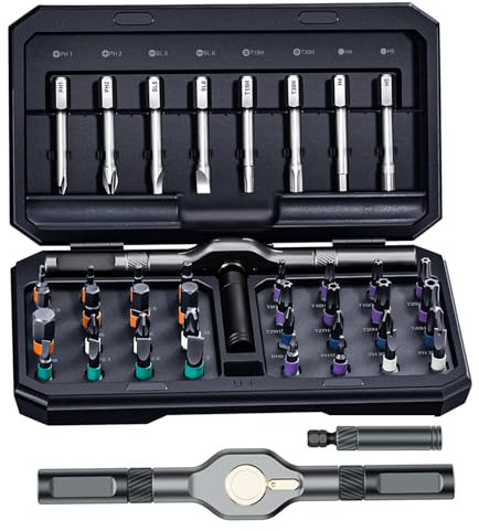Destornillador 24 en 1,Destornillador de Bricolaje 42 en 1,Bogoro Juego de Destornilladores,Juego de Imanes Multi-bit con Mango de Trinquete Extraíble,Kit Destornilladores Apto para Muebles,Etc.