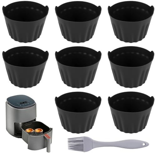 8 Ramequin Silicone friteuse à air chaud, Moule aux Oeufs Réutilisable Plat | Moule Gateau friteuse à air chaud avec Pinceau Cuisine, Antiadhésif, Sans BPA, Moule Muffins Silicone pour Cupcakes, Puddings