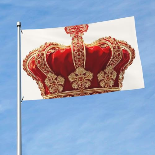 Flagge, 90 x 152 cm, doppelseitige Outdoor-Flagge, großes Urlaubsbanner mit 2 Messingösen, rote Krone, Hofflagge, ganzjährig, Willkommensgartenflaggen für Hof, Rasen, Outdoor-Dekoration