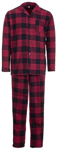 Henry Terre Herren Pyjama Kent mit Karo Muster Langarm Schlafanzug Baumwolle durchgeknöpft M-2XL Holzfäller-Look Tartan