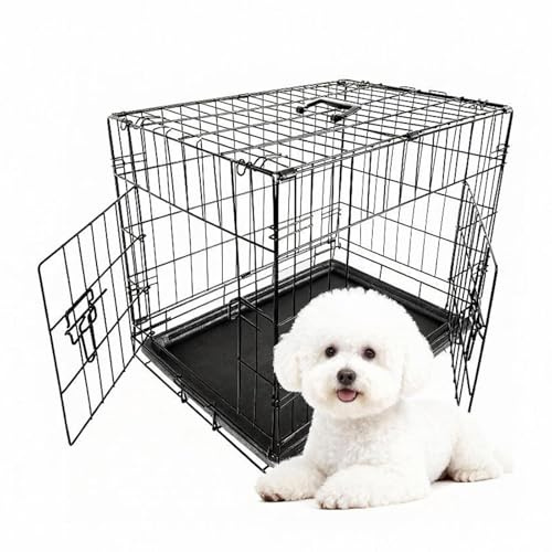 Heavy Duty Dog Crate - Foldable Metal Dog Cage with 2 Doors (Front & Side), Chew-Proof Tray, Carrier Handle | Secure Puppy Training Crate, Travel & Home Use (30inch-75cm L x 46cm W x 52cm H)