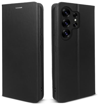 phase9 Echtleder Handyhülle für Samsung Galaxy S26 Ultra Klapphülle Leder Case Hülle Magnetverschluss RFID-Schutz Kartenfächer Geldfach Standfunktion Schutzhülle Datenschutz Schwarz