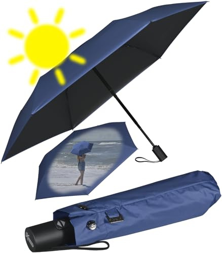 iX-brella Mini Sonnen-Regenschirm mit Auf-Zu-Automatik mit UV- und Hitzeschutz - Black Coating - Blue