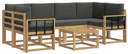 vidaXL Outdoor-Sofagarnitur mit Kissen 7 pcs Weiß und Anthrazit, Garten-Lounge, modernes Outdoor-Sofa, gemütliche Sitzecke für Pool, entspannende Holz-Patio-Ausstattung