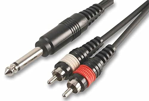Pulse PLS00138 2x Phono (RCA) to 6.35 mm Mono Jack Plug to Plug Lead, 3m, Black