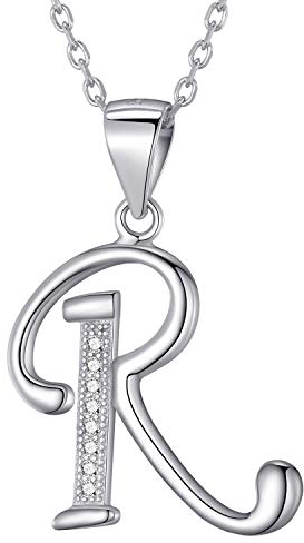 Morella Damen Halskette Silber mit Buchstabe R Anhänger 925 Silber rhodiniert mit Zirkoniasteinen weiß 45 cm