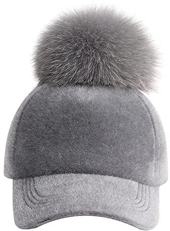 BeFur Damen Winter Schirmmützen Zopfmuster Hut Bommelmütze Baseball Cap - grau