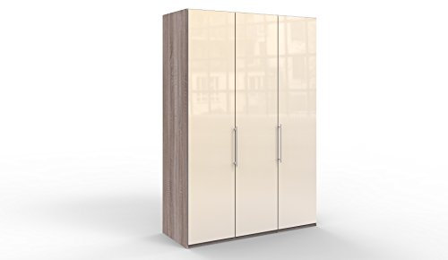 WIEMANN Loft Kleiderschrank, Schlafzimmerschrank, Gleittürenschrank, Drehtürenschrank, Glas magnolie, Trüffeleiche, Holz, B/H/T 150 x 216 x 58 cm