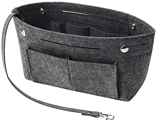 Soyizom Filz Handtasche Organizer Bag in Bag,Innentaschen für Handtaschen Organizer mit Schlüsselkette für Speedy Neverfull,8 Farben(Dunkelgrau,Klein)