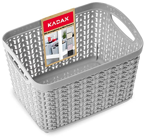 KADAX Aufbewahrungskorb aus Kunststoff, Aufbewahrungskiste, Korb für Aufbewahrung, Bad, Küche, Kinderzimmer, leichter Universalkorb mit Griffen, Aufbewahrungsbehälter, rechteckig (3,3L, grau)