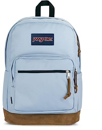 JANSPORT Right Pack Backpack - School, Travel, Work, or Laptop Bookbag with Suede Leather Bottom with Water Bottle Pocket, Blue Dusk