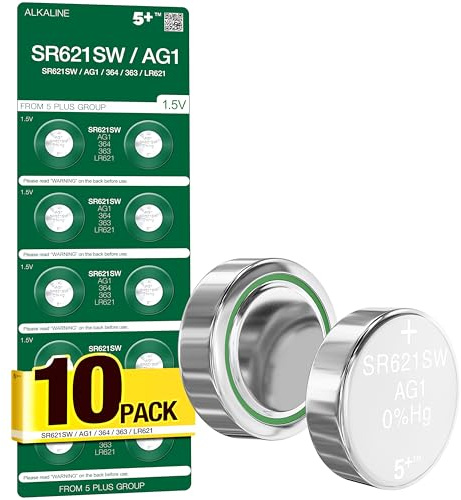 SR621SW 364 Watch Battery 10 Pack 1.55V Button Cell – AG1, LR621, LR60, 363 Compatible – Long Lasting Coin Batteries for Watches, Toys, Calculators & Small Electronics