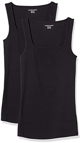 Amazon Essentials Women's Slim-Fit Square Neck Tank Top, Pack of 2, Black, XS
