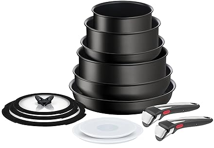 Tefal Ingenio Unlimited On - Juego de 2 Sartenes 22/28 cm + 2 Cazos 16/20 cm + Guisera 24cm + Wok 26 cm + 2 Mangos extraíbles + 5 Accesorios, Apto inducción, antiadherentes, sin PFOA