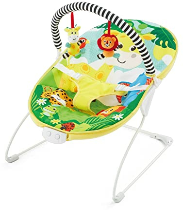 LADIDA Happy Safari Babywippe mit beruhigenden Vibrationen, Musikmelodien, maschinenwaschbarem Sitzpolster, rutschfesten Füßen und abnehmbarem Spielzeugbügel mit 2 schönen Spielzeugen 695