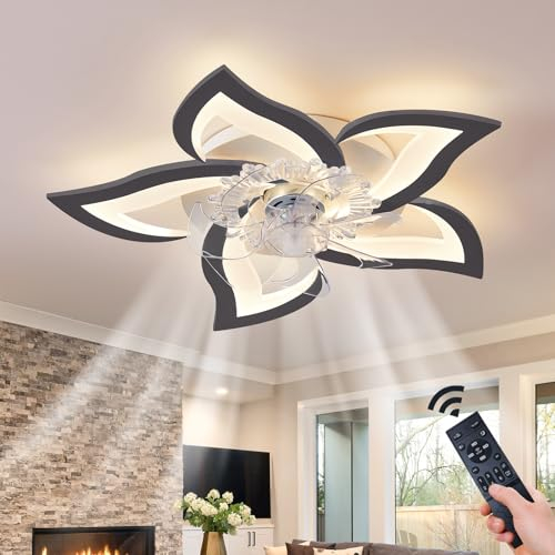 Ventilador de techo silencioso con iluminación, iluminación de techo LED regulable moderna con ventilador, ventilador de techo de diseño creativo de luces para dormitorio, cocina, lámparas de comedor