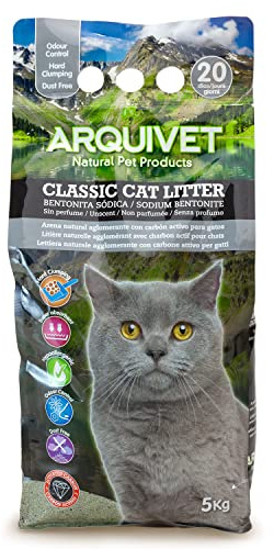 Arquivet Classic Katzenstreu 5 Kg - 100% natürliches Aktivkohle-Klumpstreu - Hygienisches Katzenstreu - Saugfähigkeit - Hilft Gerüche und Bakterien zu beseitigen