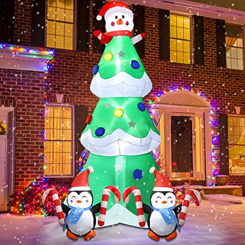 Árbol de Navidad inflable de 8 pies para decoración al aire libre con luces LED, decoración de patio inflable de Navidad con pingüinos y muñeco de nieve para fiesta de Navidad en interiores
