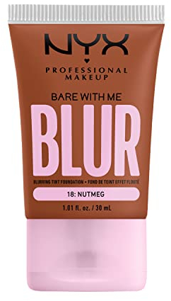 NYX Professional Makeup Weichzeichnende Foundation mit mittlerer Deckkraft und mattem Finish, Bis zu 12 Stunden Pflege und Feuchtigkeit, Mit Niacinamiden, Bare with Me, Farbe: Nutmeg, 1 x 30 ml