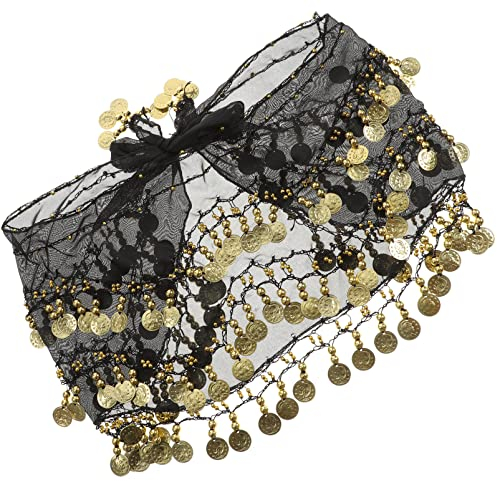 SOIMISS Schwarzer Bauchtanz-Hüftschal Mit Pailletten-Münzen - Süßer Chiffon-Wickelrock Kostüm für Frauen