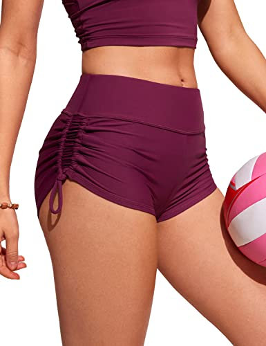 CRZ YOGA Damen High Waist Badeshorts Ruched Side Beach Schwimmshorts Sport Swimsuit Kurze Badehose Fuchsie 38