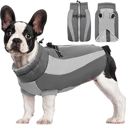 Kuoser Extras Wärme Hundemantel, Winddicht Hundejacke, Reflektierend Hundemantel Grosse Hunde, Hundemantel Winter, Moden Wintermantel Hund, Hundemantel Wasserdicht Grau L