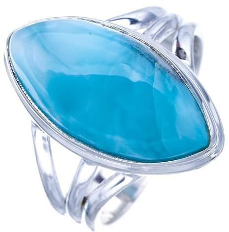 StarGems Natural Larimar Handgefertigter Ring aus 925er Sterlingsilber 52 (16.8) F0858