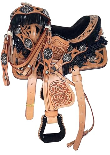 Western Barrel Racing Trail Equestrian Horse Saddle Tack Headstall Breast Collar REINS Seat 10 to 19 ME-WLS-138 (12 Seat)