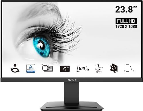 MSI PRO MP2412 Écran Bureautique 23.8 Full HD - Dalle VA 1920x1080, 100Hz, Confort Oculaire, Montable VESA, Haut-Parleurs Intégrés, Supporte Display Kit, Inclinaison Réglable - HDMI 1.4b, DP 1.2a