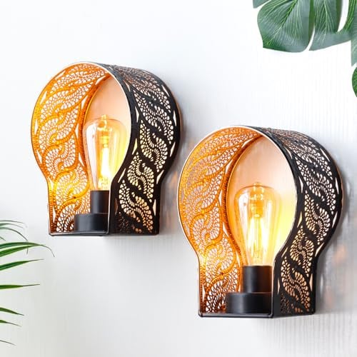 JSMY Set of 2 Battery Operated Lamp Unique Cordless Wall Sconce Metal Cage Wall Mount Lamp with 6-Hour Timer for Home Living Room Bedroom Kitchen Hallway Stairway