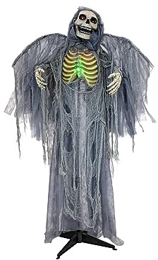 Halloween Figur Todesengel, animiert, 160cm | Animierte Figur mit Licht- und Soundeffekt (Batterie- & USB-Betrieb)